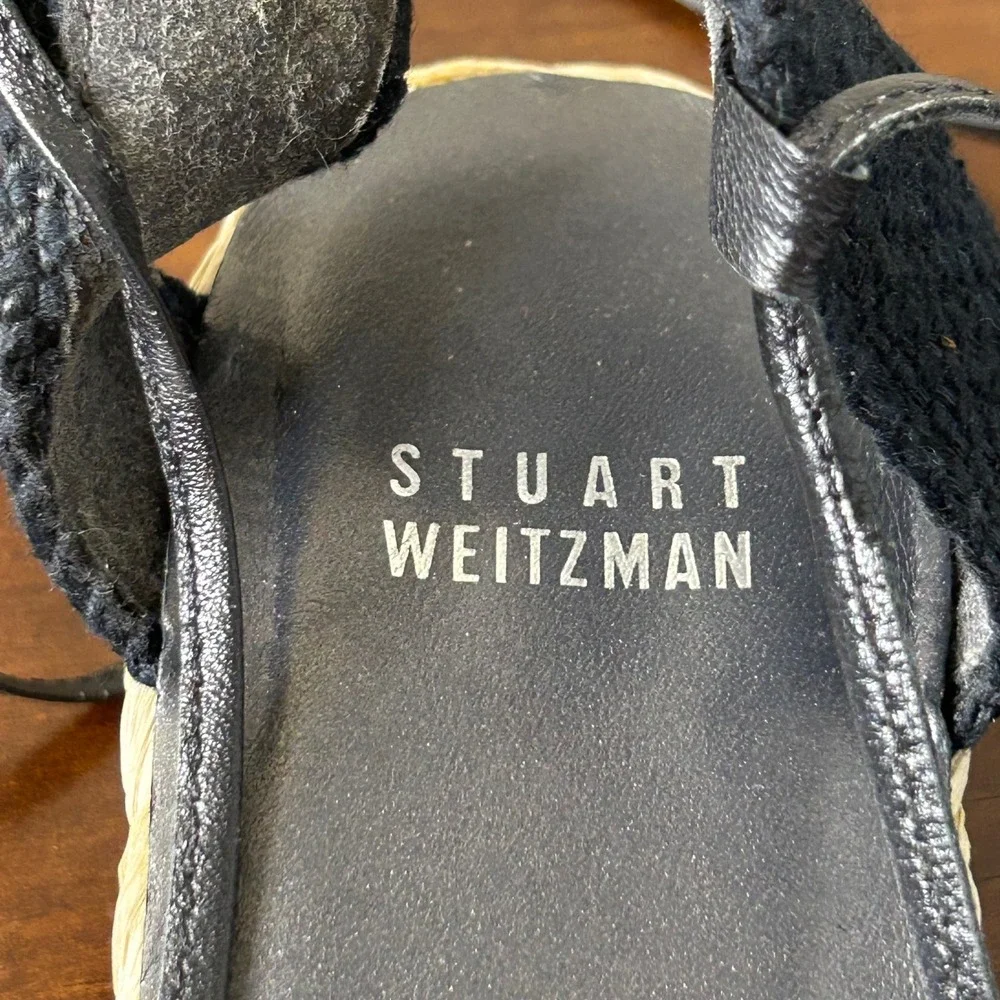 Stuart Weitzman Espadrille 8 Black Crochet‎ Lace Wedge Ankle Lace Up Sandals